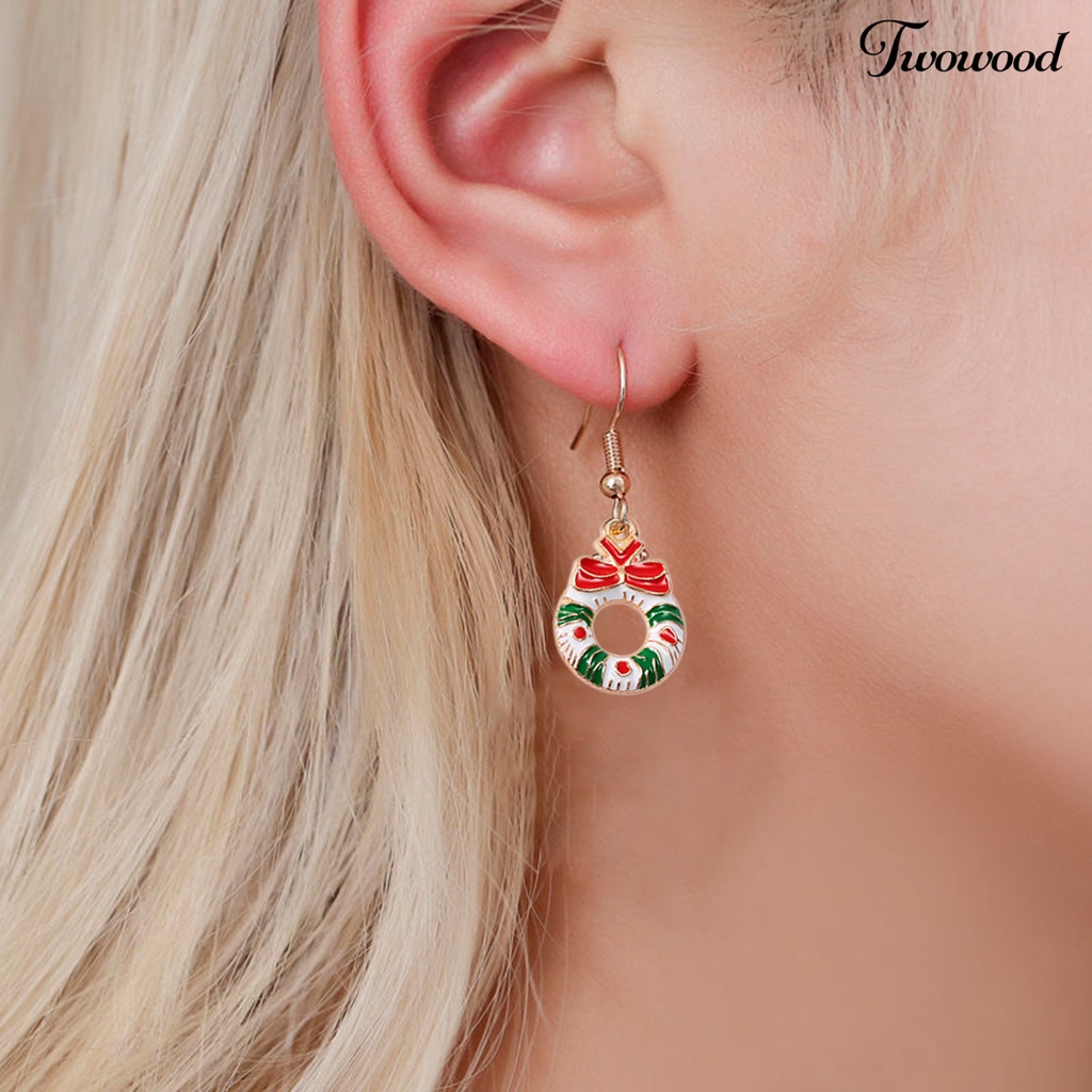 1 Pasang Anting Menjuntai Desain Pohon Natal Snowman Santa Claus