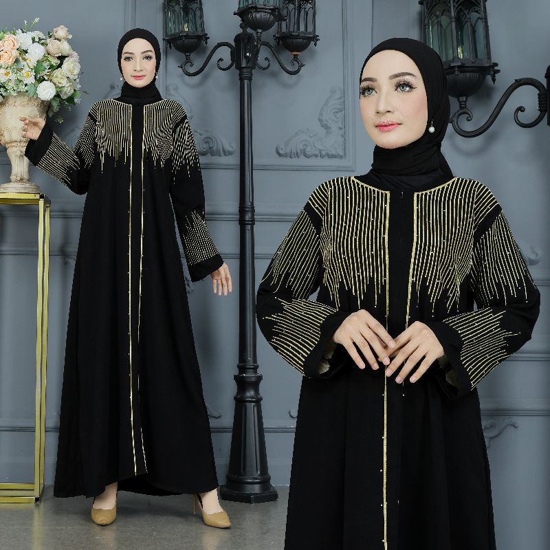 Alma Abaya Zyva Gold Silver Busui Exclusive Gamis Syari Hitam Fashion Lebaran Bordir Turkey Muslimah