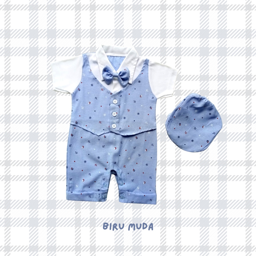 tuxedo anak laki laki tuxedo romper jumper tuxedo baby bayi 3-18 bulan free topi ARIEL TUXEDO JUMPER SET