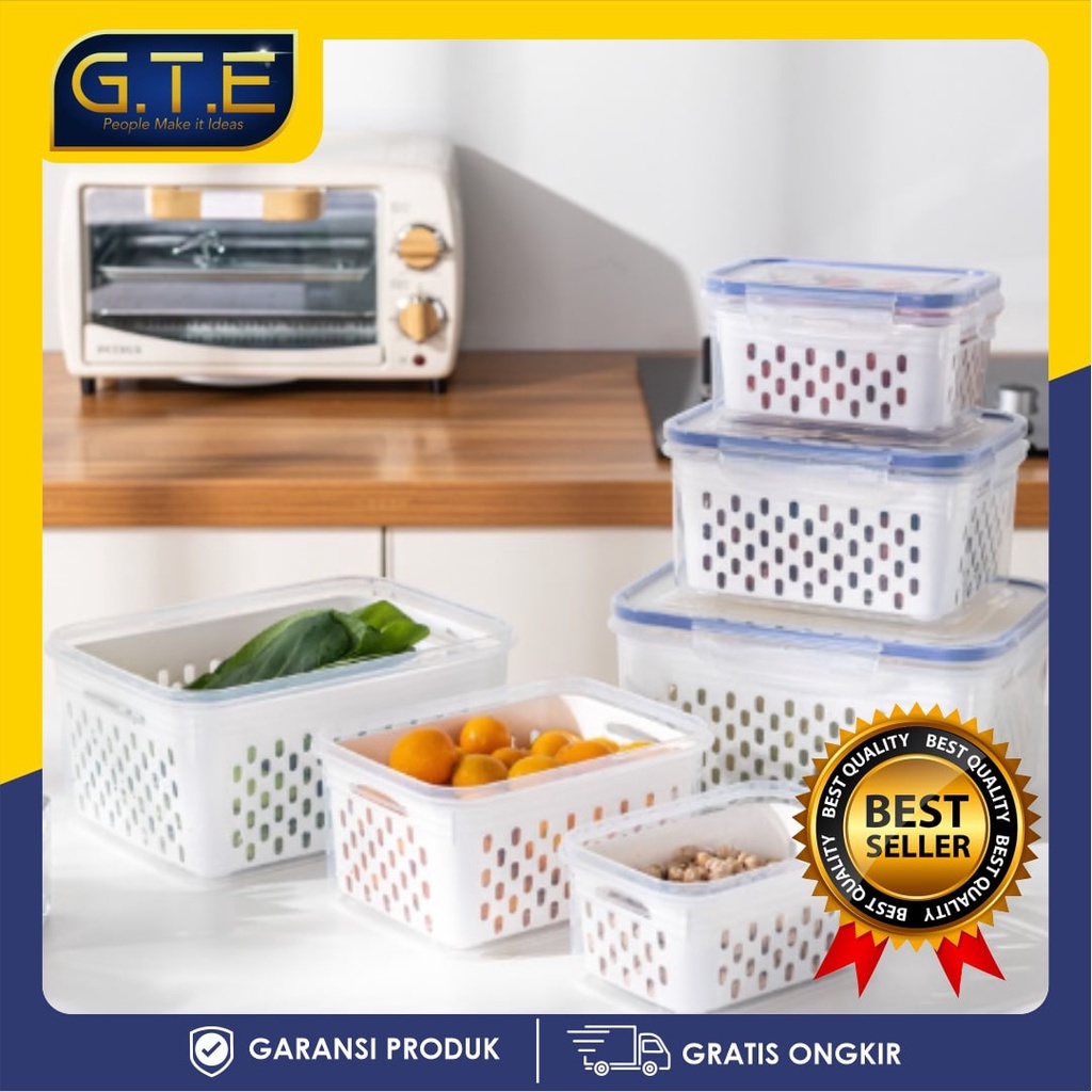 GTE | KOTAK PENYIMPANAN SERBAGUNA 3SET PUTIH BIRU | 3IN1 TEMPAT PENYIMPANAN SAYUR | TEMPAT PENYIMPANAN BUAH | KOTAK MAKANAN