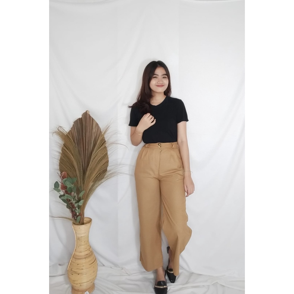 LINEN DOUBLE BUTTON/KULOT HIGWAIST LINEN/KULOT WANITA