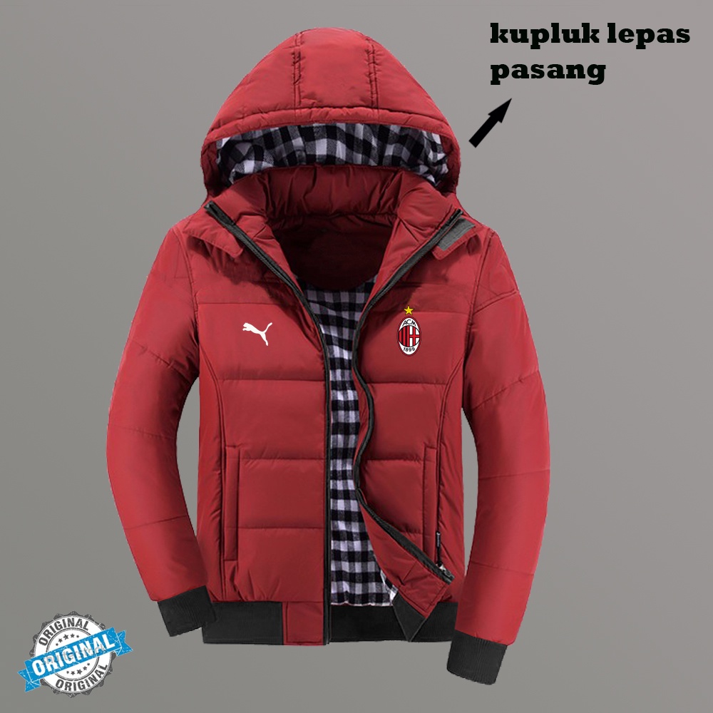 JAKET PRIA  MUSIM DINGIN TERBARU TAHUN 2022/LOGO AC MILAN/BISA REQUES & COD