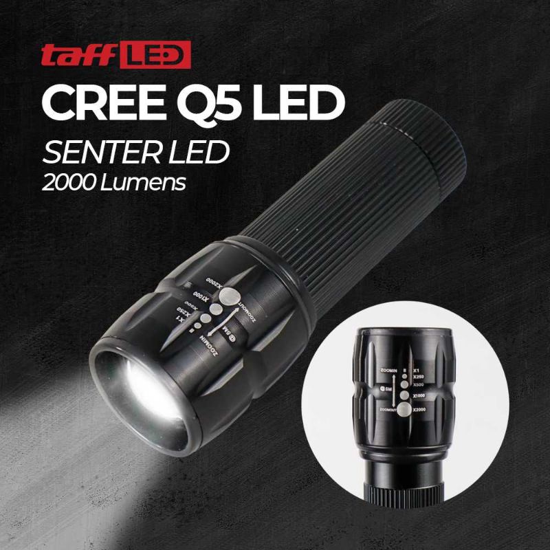 TaffLED Senter LED Flashlight Cree Q5 2000 Lumens - LF000U01