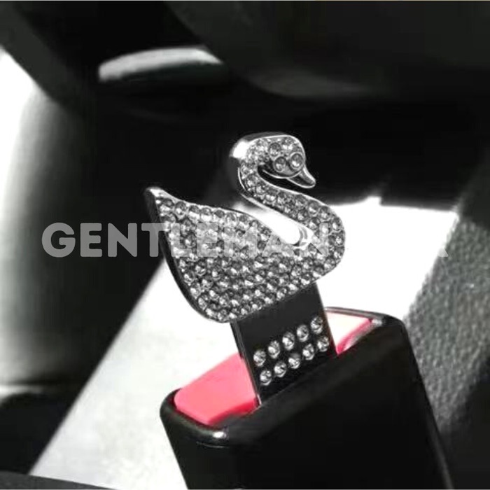 Premium Seat Belt Swan &amp; Crown Buckle Buzzer Colokan Safety Stop Alarm Dad Mahkota Bling Blink