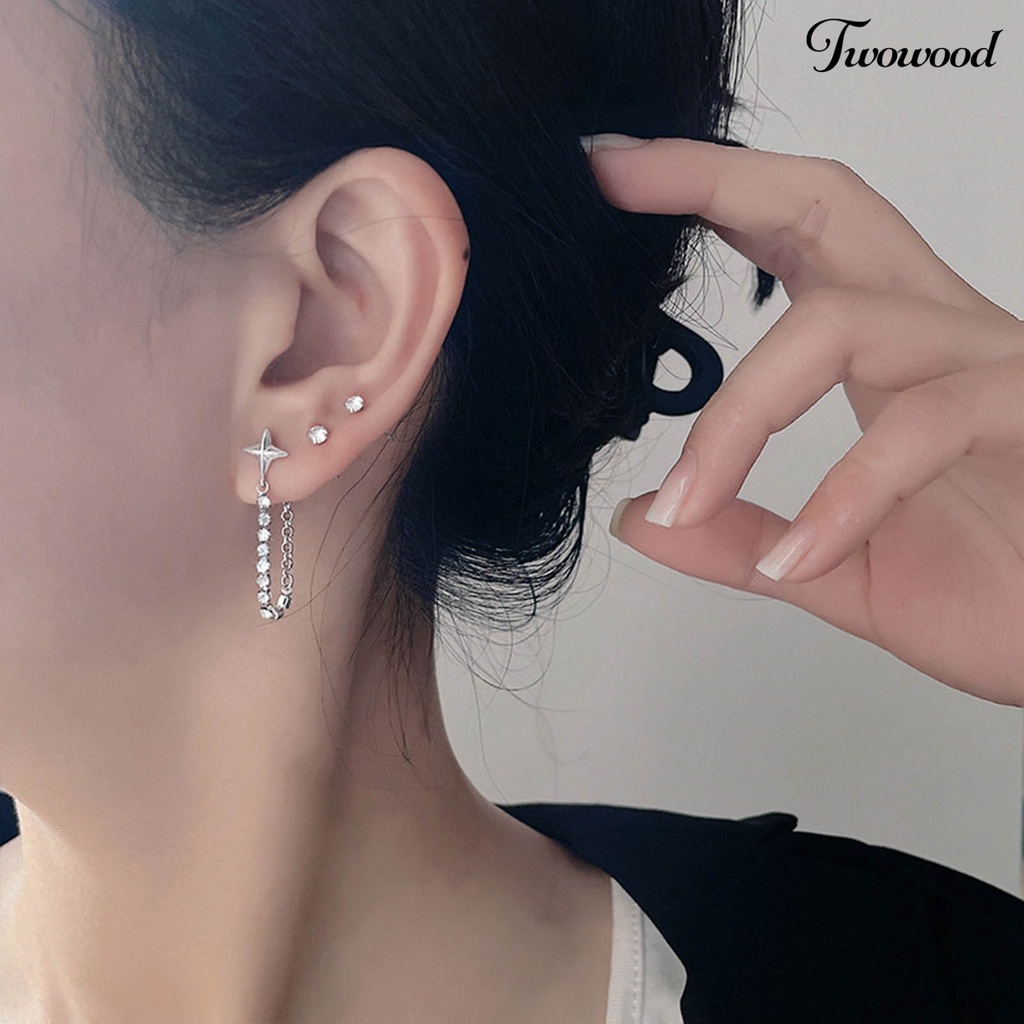 1 Pc Anting Rumbai Bentuk Bintang Bahan Cubic Zirconia Untuk Wanita