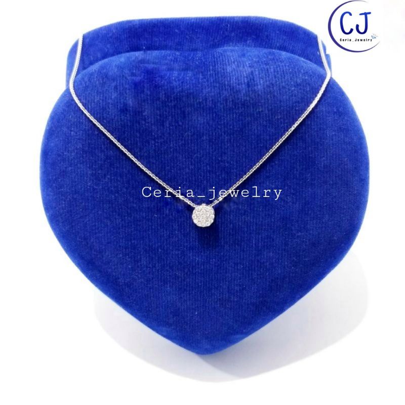 Kalung Perak Wanita Asli Silver 925 Lapis Emas Putih Model Italy Santa Liontin Bulat Kecil - Perak Asli 925