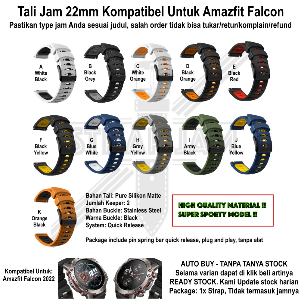 GTO Tali Jam Tangan Amazfit Falcon 2022 - Strap Pria 22mm Rubber Sporty Keren