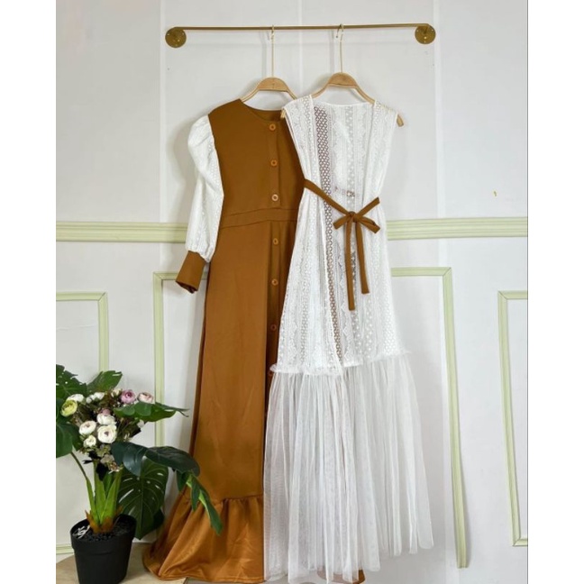 READY STOCK. DRESS 2IN1 KNIT MIX BRUKAT IMPORT