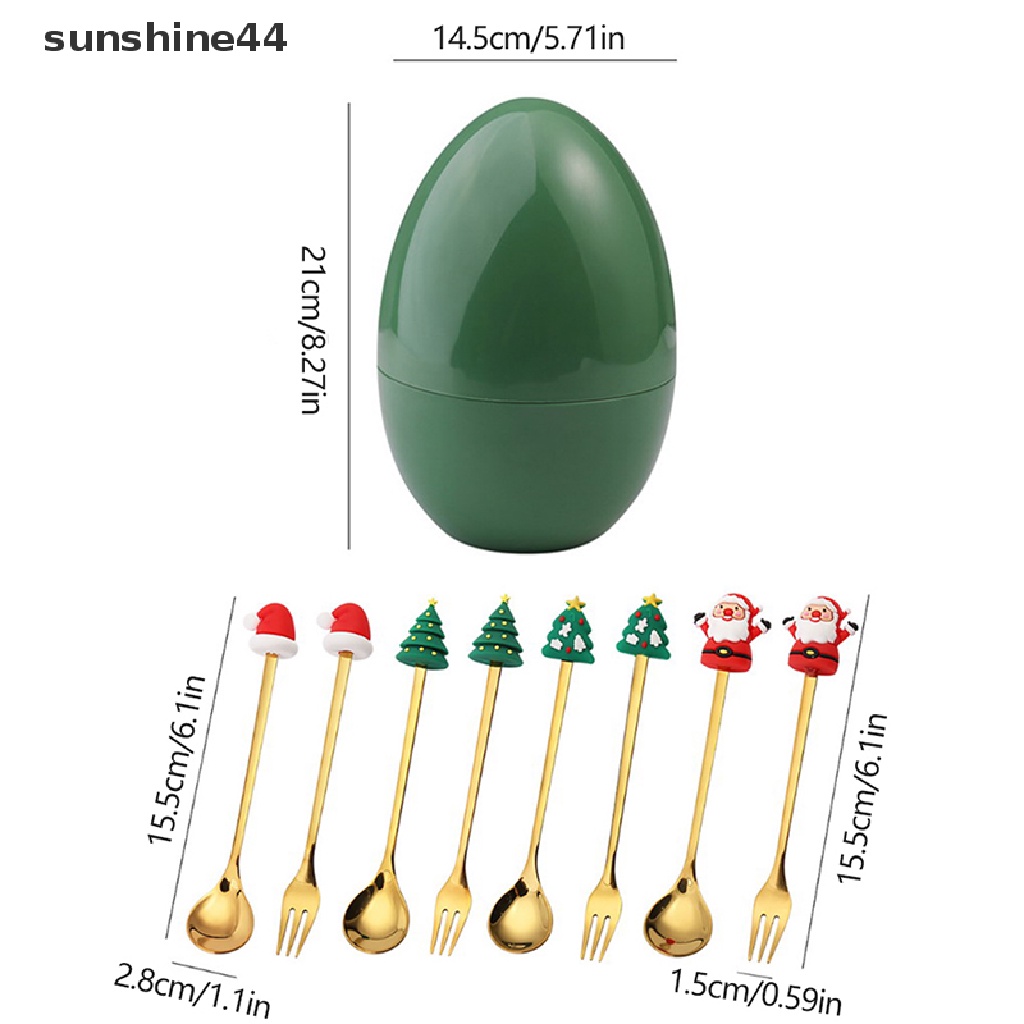 Sunshine Set Sendok + Garpu + Tempat Telur / Buah Bahan Stainless Steel Untuk Dekorasi Pohon Natal