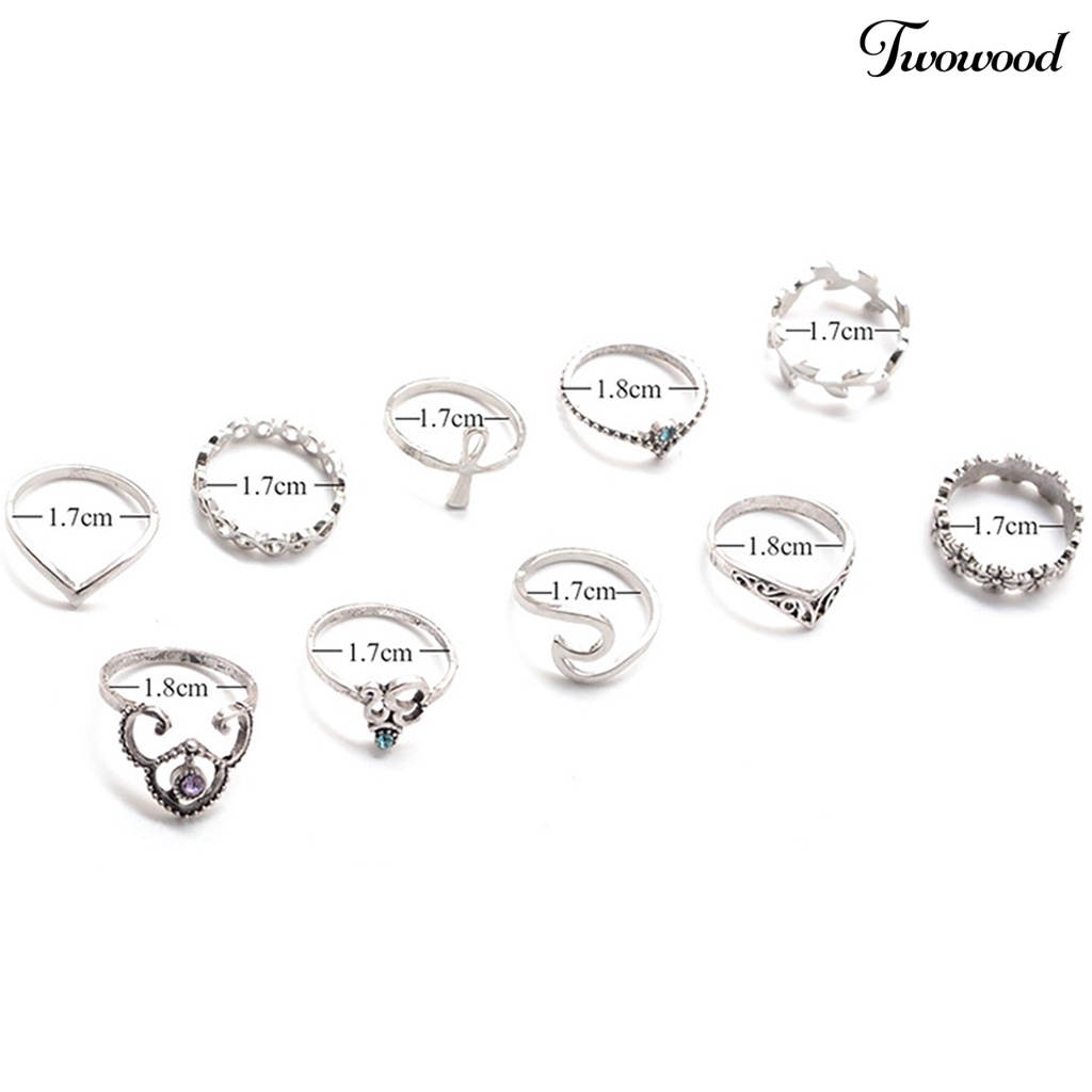 10 Pcs Cincin Knuckle Bentuk V Motif Bunga Gaya Vintage Untuk Wanita