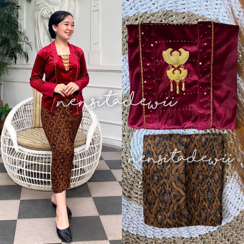 [1 SET] Kebaya Payet + Rok Plisket / Kd: DMR03, Model Saskia