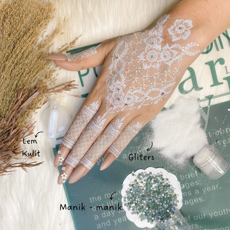 PAKET KOMPLIT HENA KANAN KIRI+GLITER+MANIK2+LEM HENA//HENA TEMPEL//HENA PENGANTIN MURAH//HENA TEMPEL, HENA PENGANTIN, STIKER HENA, TATO HENA