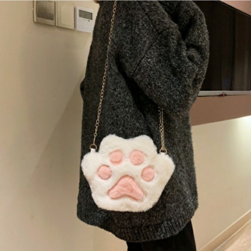 Tas Selempang Boneka KAKI Bulu Rasfur Korea Lucu