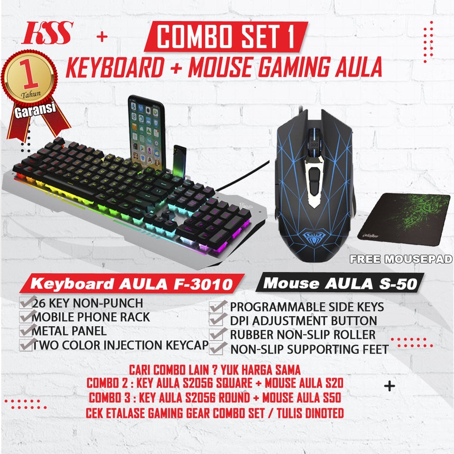 Combo AULA GAMING Keyboard F3010 dan Mouse AULA S50 Lighting LED RGB