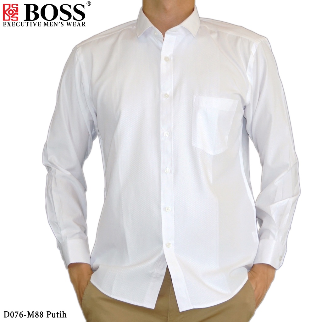 Jual BOSS Kemeja Polos Kombinasi Lengan Panjang Slim Fit D076 Putih ...