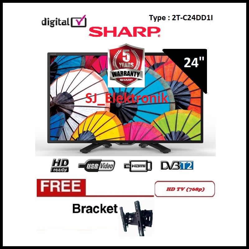 (KHUSUS LUAR KOTA) Braket + LED TV Sharp 24 Inch 2T-C24DD1i / 24DD1i / 24DD1 HD DigitalTV
