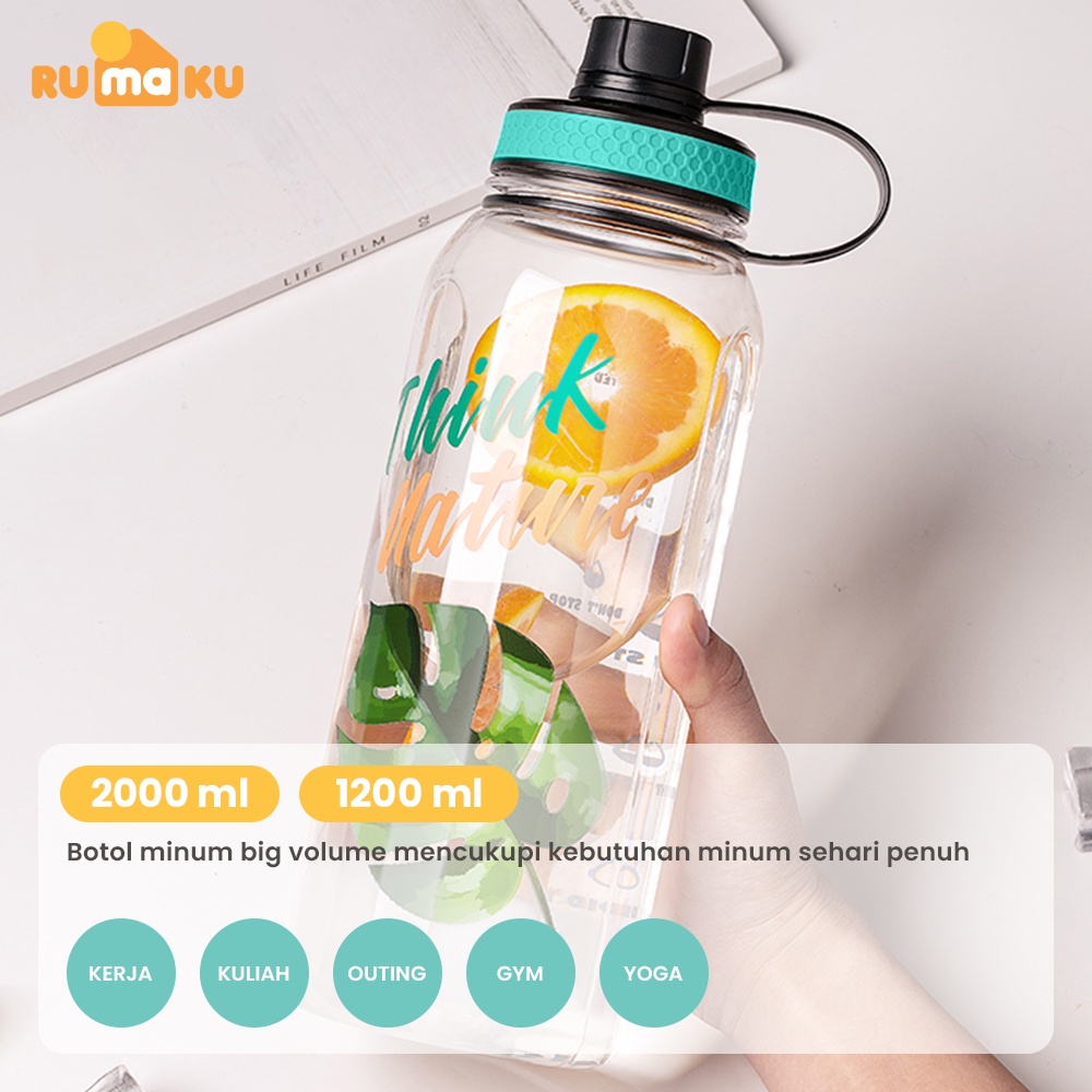 Rumaku Botol Minum Besar Jumbo Sporty Nature Bottle Tempat Air Minum 1200 dan 2000 ml