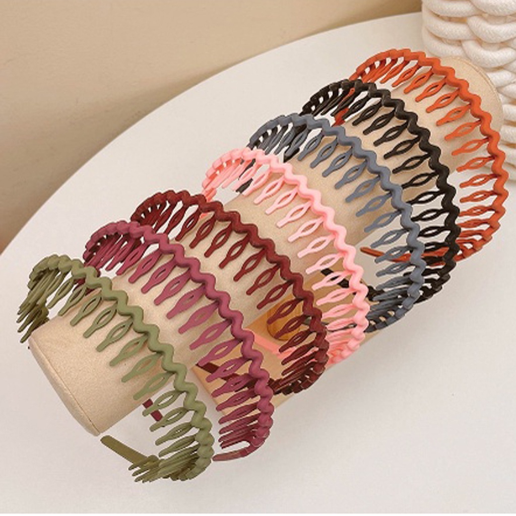 BRGUNIK Bando Sirkam Doff Untuk Pria Wanita Model Korea Bandana Zigzag Matte Comb Headband R832