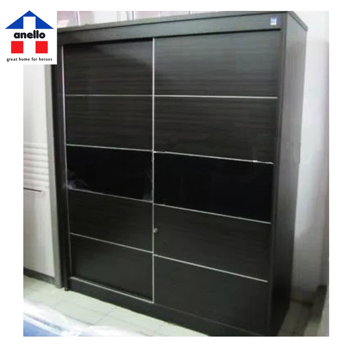 LEMARI PAKAIAN SLIDING 2 PINTU WARNA KAYU WALNUT BARLY PANJANG 160CM