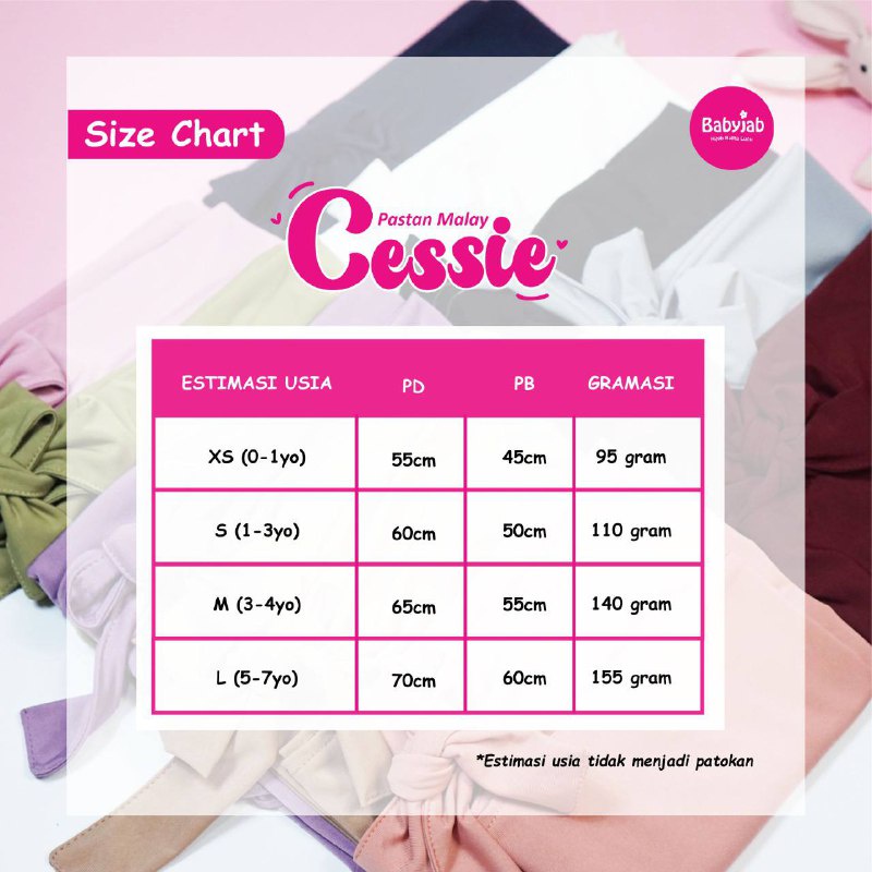 Babyjab Pastan Malay Cessie Hijab Anak Lucu Perempuan - Baby Jab Jilbab Bayi Cewek Usia 1 2 3 4 5 6 7 Tahun
