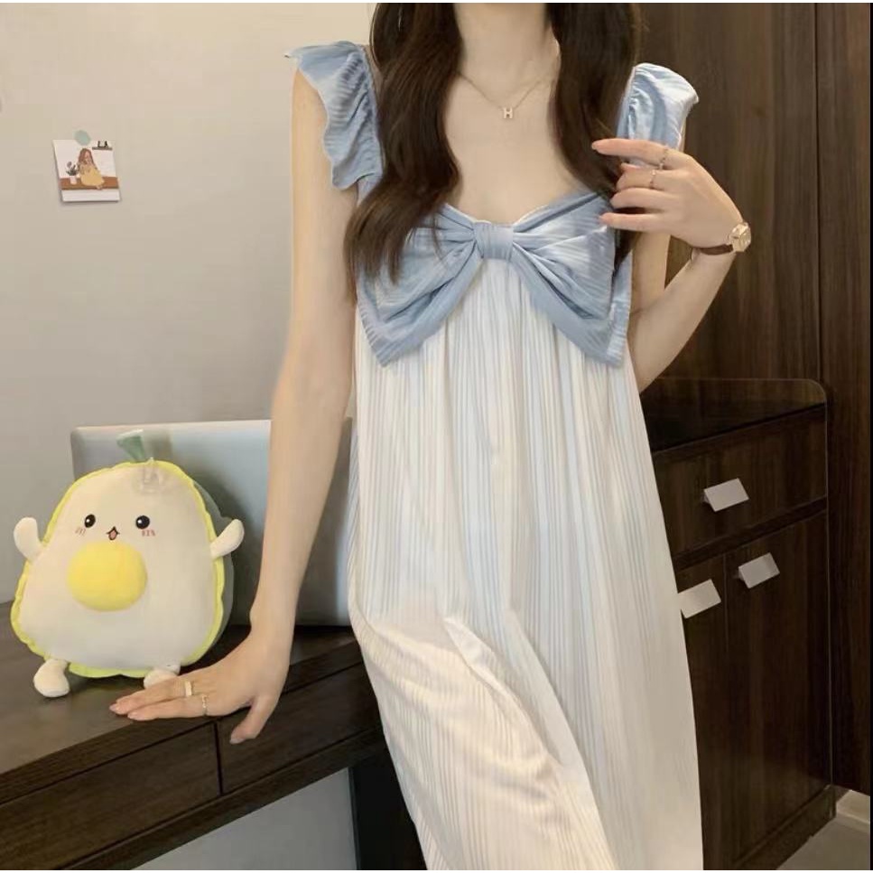 Dress Tidur Bow Camisole Cute Rok Tidur Putri Manis Piyama Baju Tidur Sweet Import