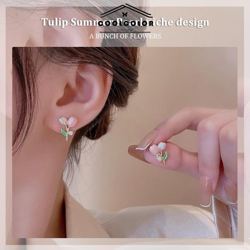 COD❤️Anting S925 Silver Plated Soft Tulip Earrings Female Earrings Asesori- cl