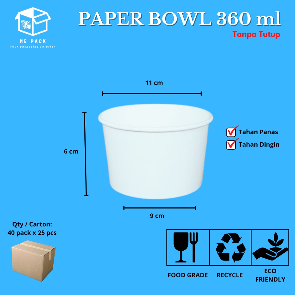 Paper bowl/Mangkok Kertas ukuran 360 ml Tahan Panas