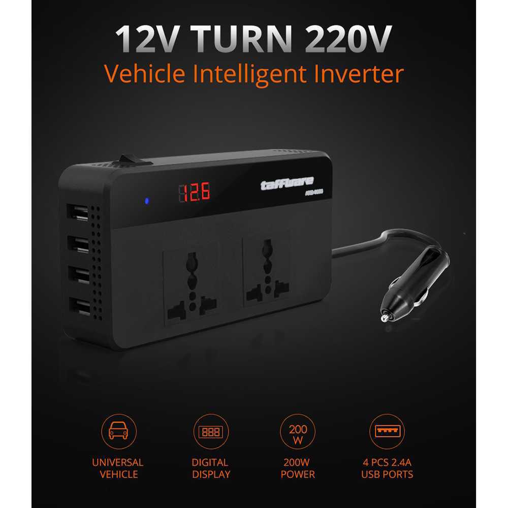 Taffware Car Power Inverter DC 12V to AC 220V 200W 4 USB Port AKS-9005