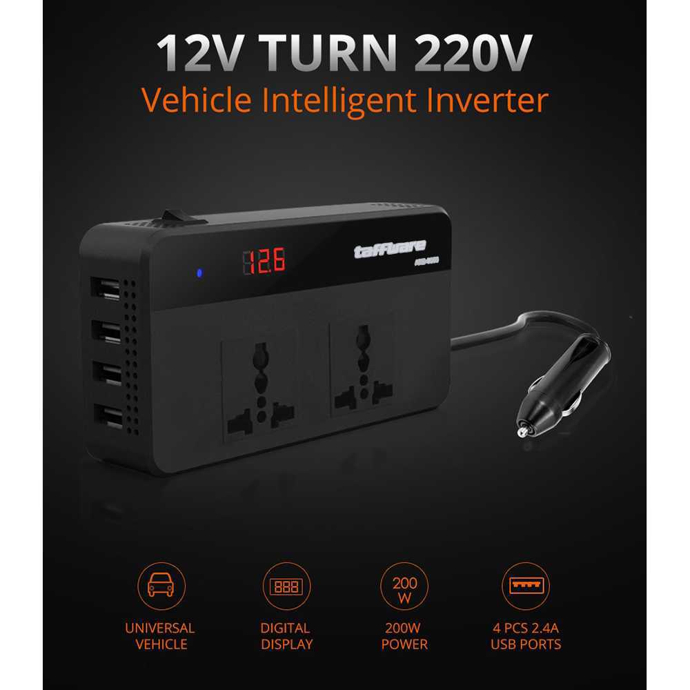 Taffware Car Power Inverter DC 12V to AC 220V 200W 4 USB Port AKS-9005