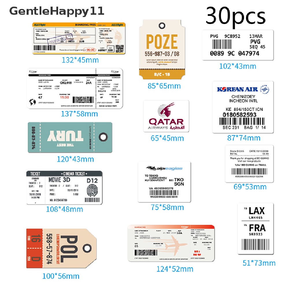 Gentlehappy 30PCS Boarding Pass Air Ticket Graffiti Stiker DIY Sepeda Travel Bagasi Sticker id