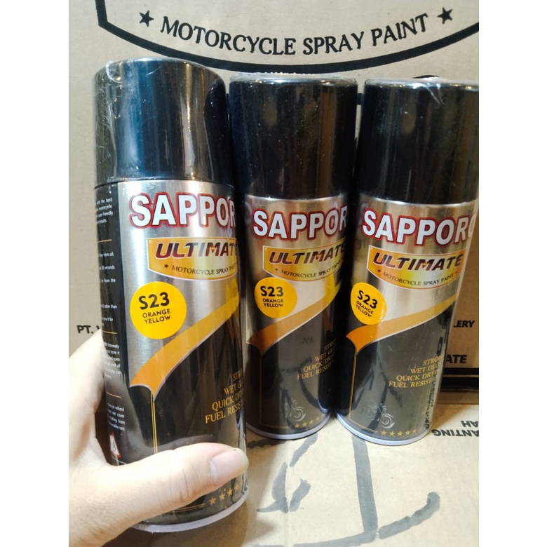 cat spray pilok pilox cat semprot sapporo ultimate S23 orange yellow kuning jeruk gloss kuning kuning tua gloss saporo  400ml