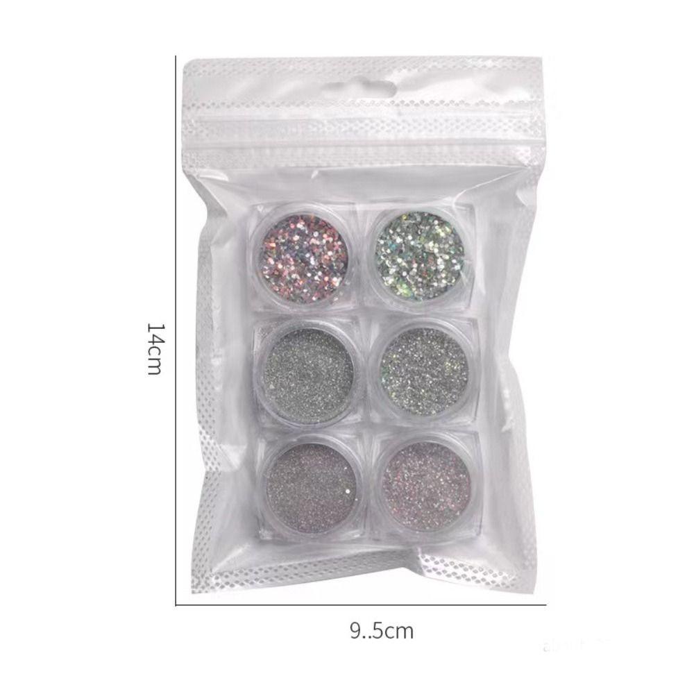 Solighter 6pcs/Set Nail Glitter Pesona Baru Shiny Sandy Nail Art Flakes