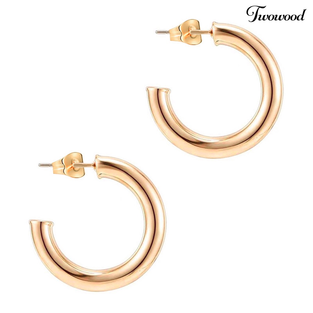 1 Pasang Anting Hoop Bentuk C Geometris Bahan Tembaga Lapis Emas Hypoallergenic