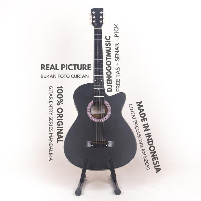 [Paket Lengkap] Gitar Akustik Hitam Mandalika S-01 Murah Fullset