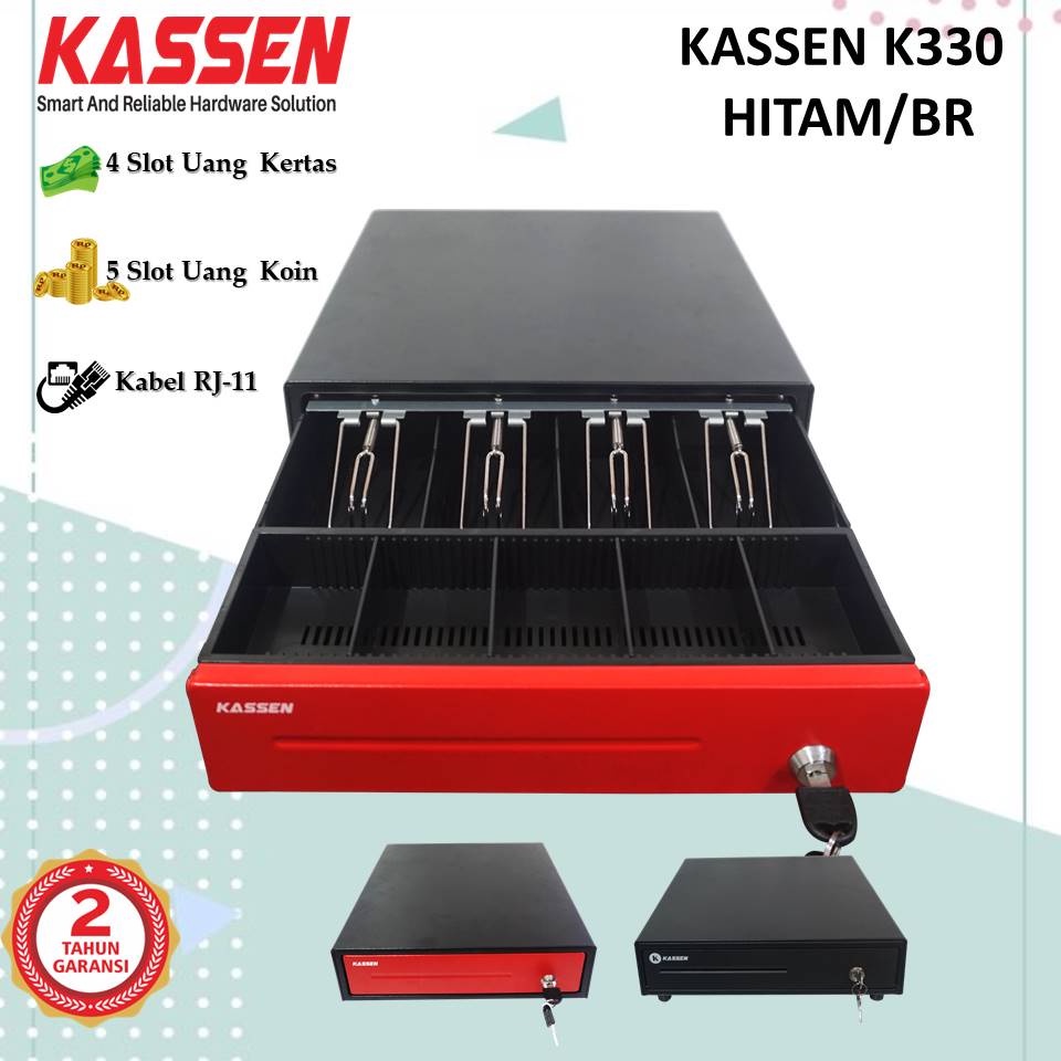 Cash Drawer Kassen K330 K 330 RJ11 Laci Uang Kasir Kotak Uang 4 Slot Metal Besi Cash Box