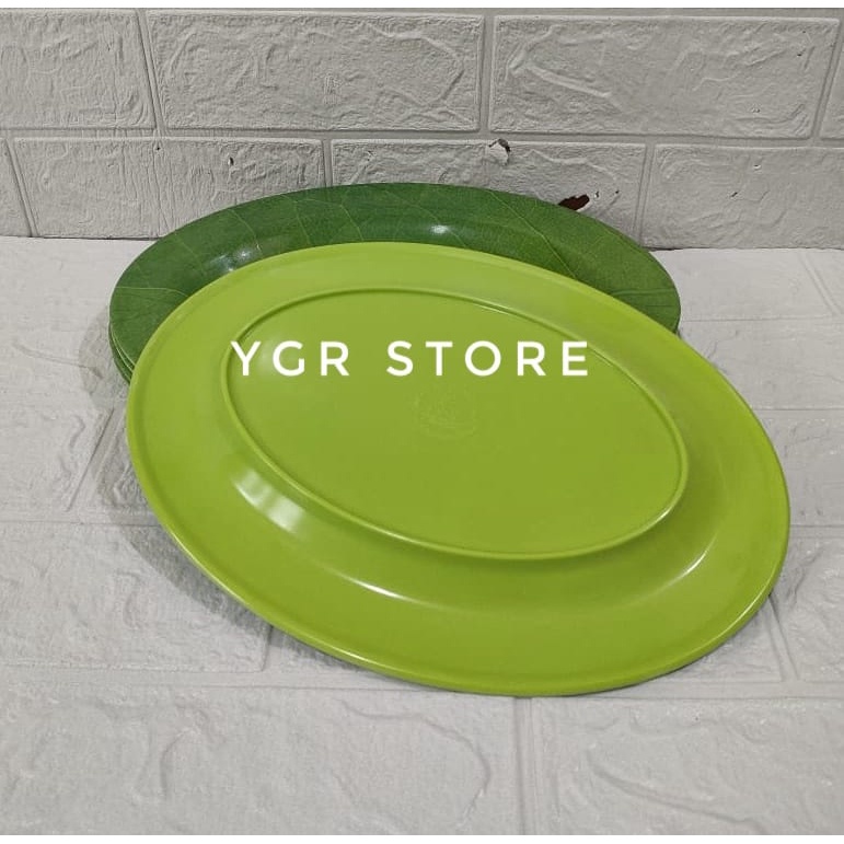 TERBARU PIRING SAJI OVAL MELAMIN/ UKURAN 12INC MOTIF DAUN/ WARNA HIJAU/ TEBAL DAN BAGUS/ TERMURAH