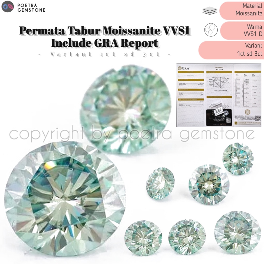 Batu Permata Tabur Berlian Moissanite Aqua Blue VVS1 D Include GRA Report