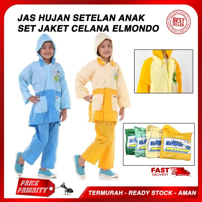 JAS HUJAN ANAK Stelan Setelan Elmondo Nouvo 302 303 Promo Motif Lucu - Kuning