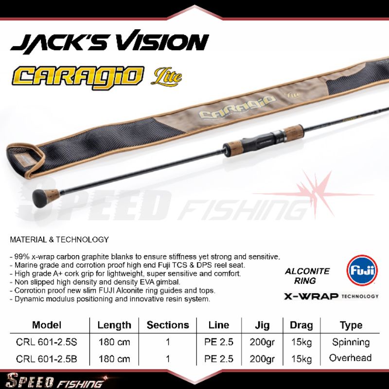 Joran Jack's Vision Caragio Lite Pe 2.5 180cm Joran Jigging Spinning Overhead