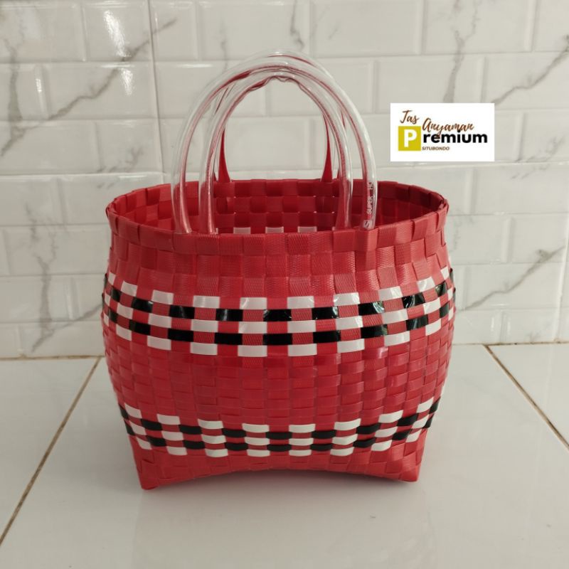 (UK 4 Sarung) Tanggung Oval (23x14x23cm) Tas Anyaman/Tas souvenir/Tas hajatan/Tas Belanja