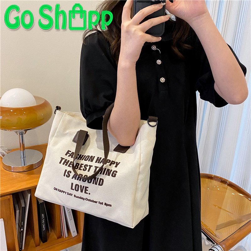 Tas Tote Bag Wanita Kanvas Resleting Import Fashion Korea Terbaru Kekinian - Totebag Selempang Aesthetic Kuliah Kantoran TE10