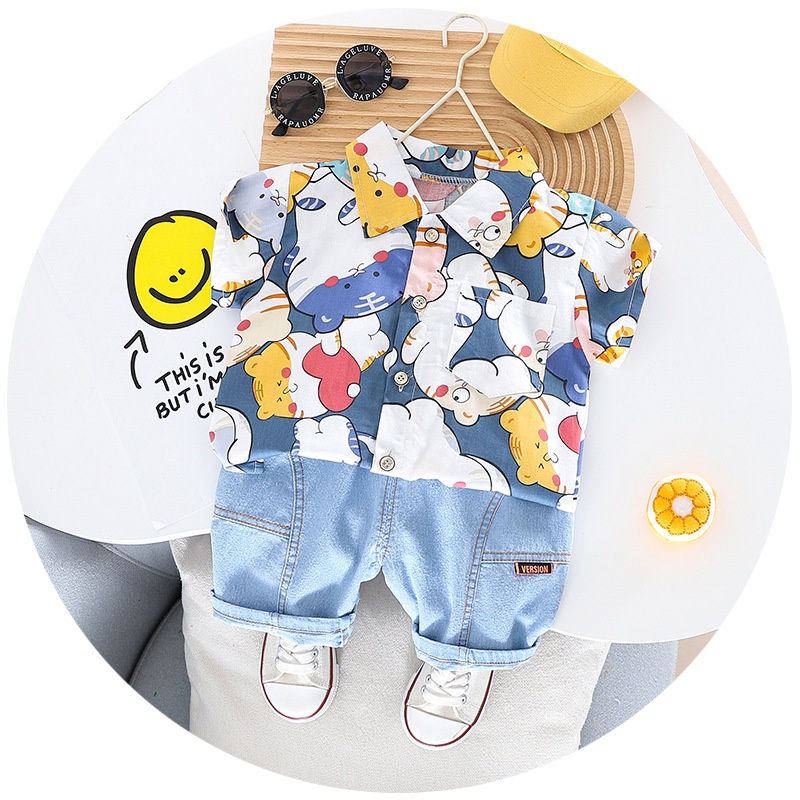 LittleAaron SET ELLIE &amp; PUPPIES EBV Setelan Bayi Laki-laki Lengan Pendek