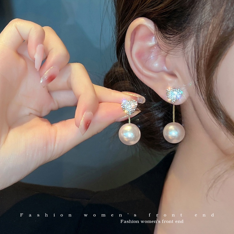 Anting Tusuk Gantung Desain Hati Hias Kristalmutiara Gaya Simpleelegan Untuk Wanita