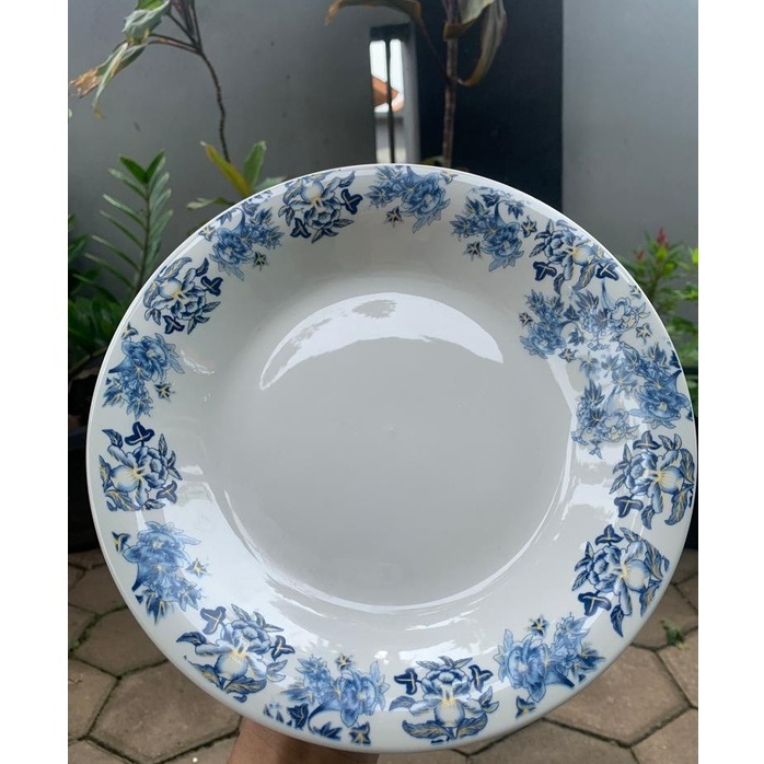 Piring makan keramik omega 9.25 inch bit ceramic motif bunga-bunga biru