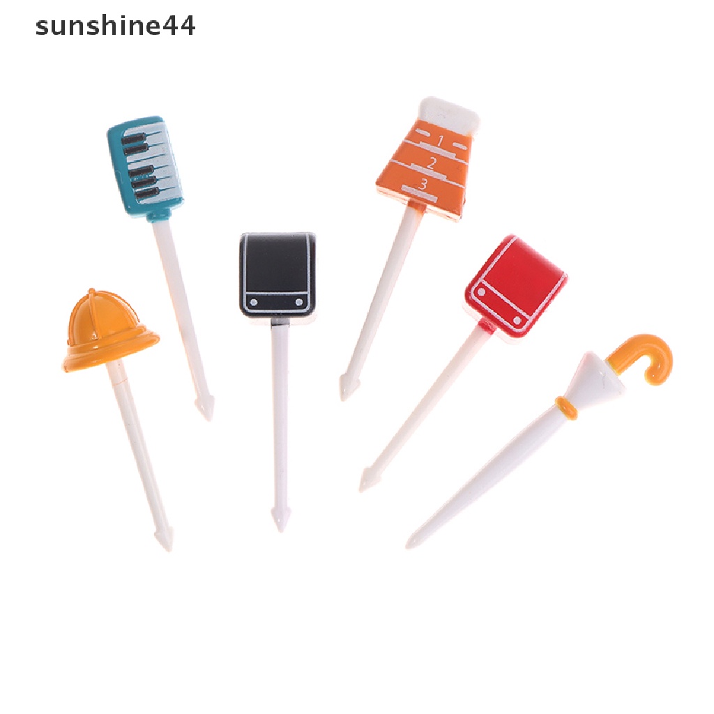 Sunshine 6PCS Garpu Buah Mini Bentuk Payung / Topi Sekolah