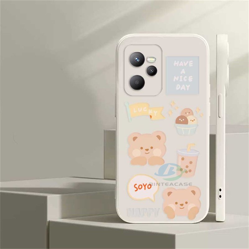 Casing Untuk Realme 10 C35 C21Y C25Y C21 RealmeC11 C25 C17 C15 C12 C3 C2 Realme 8i 7i 5 5i 6i 6 Pro 7 Pro Beruang Lucu Minuman Ice Cream Silikon Lembut Casing Ponsel Binteacase