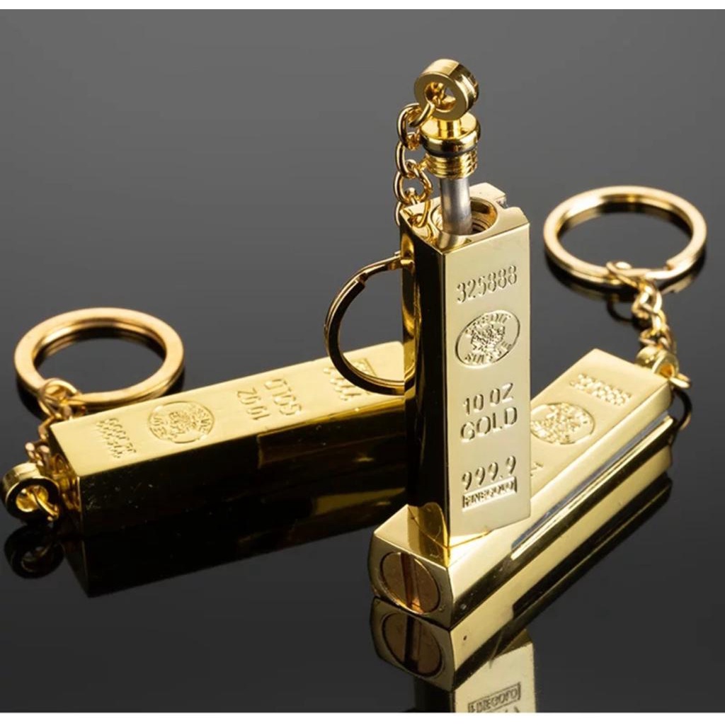 Korek Api Gesek Model Logam Mulia Emas Batangan Gantungan Kunci Unik