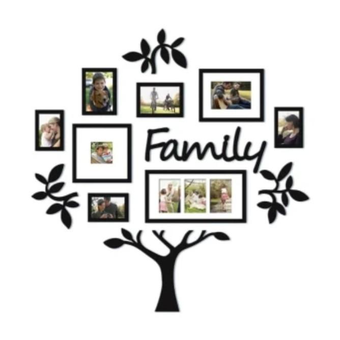 Set Bingkai Foto Kolase Family Tree 13 Pcs - Hitam