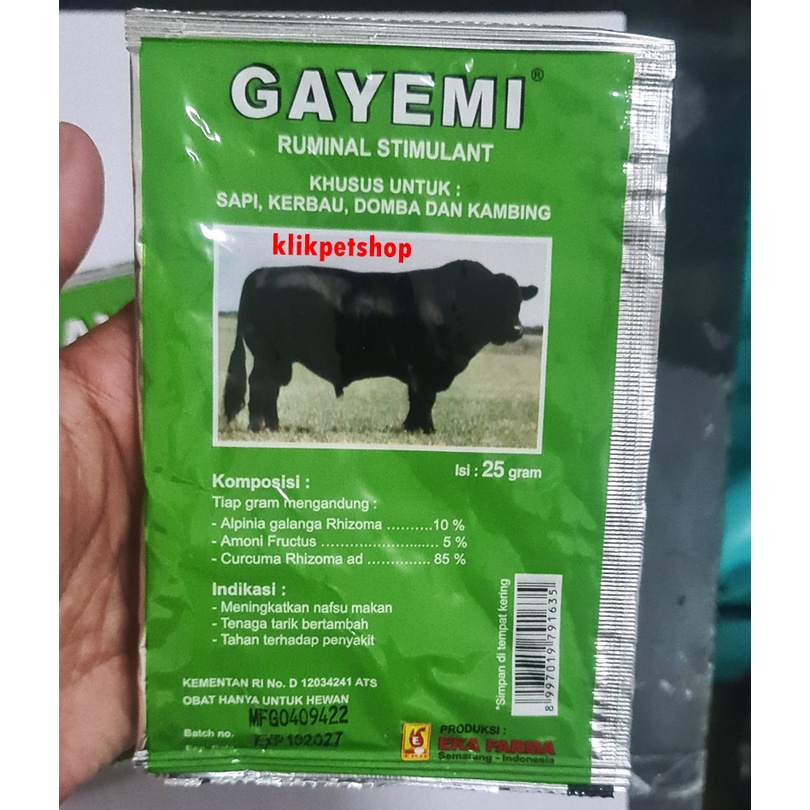 Gayemi Eka Farma Penambah Nafsu Makan Dan Membantu Pencernaan Sapi Kambing 25 gr