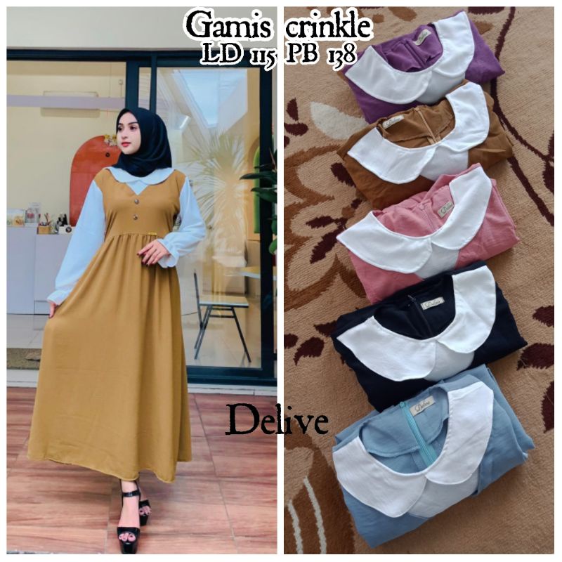 Gamis Crinkle//Gamis bahan Crinkle polos//Gamis crinkle Delive